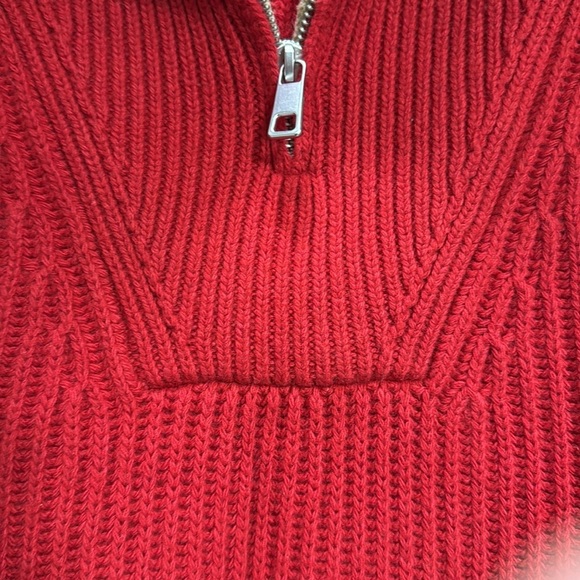 Cashmere Blend ribbed 1/4 zip funnel neck SZ XL Holiday red w camel interior LUX - Picture 4 of 7